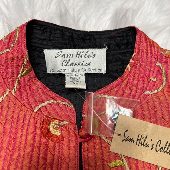 SAM HILU'S CLASSICS REVERSIBLE QUILTED JACKET FLORAL METALLIC PINK / BLACK - Picture 6 of 9